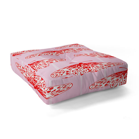 Insvy Design Studio Butterfly Pink Red Floor Pillow Square