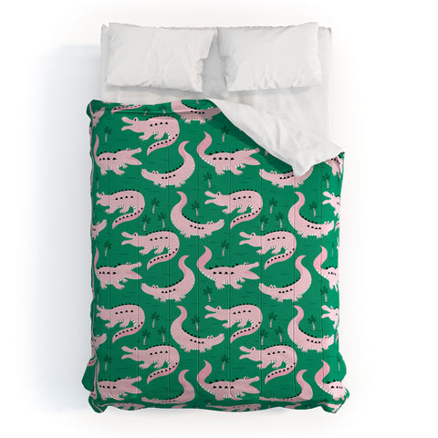 Insvy Design Studio Crocodile Pink Green Comforter