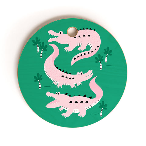 Insvy Design Studio Crocodile Pink Green Cutting Board Round