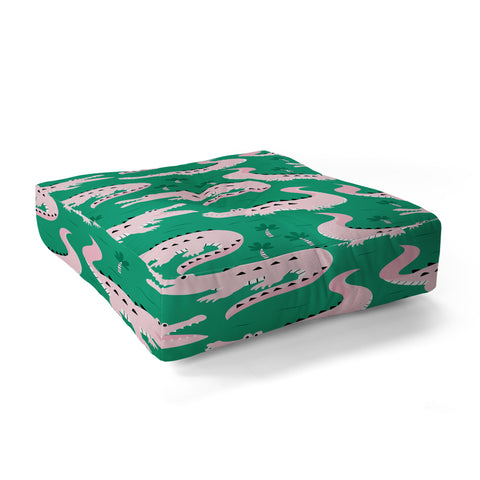 Insvy Design Studio Crocodile Pink Green Floor Pillow Square