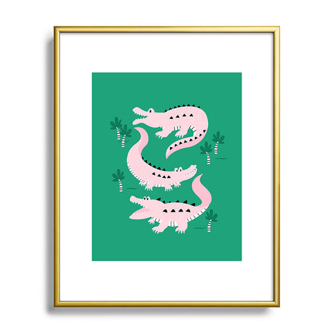 Insvy Design Studio Crocodile Pink Green Metal Framed Art Print