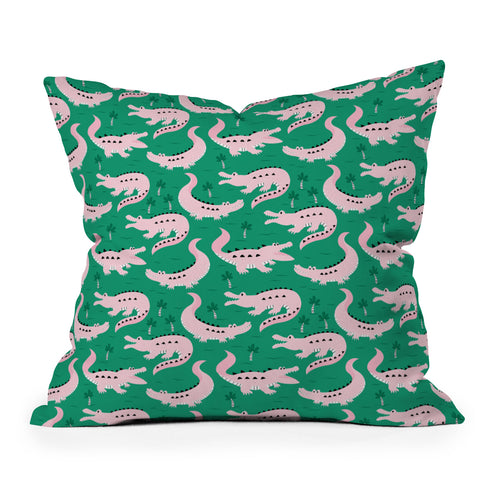Insvy Design Studio Crocodile Pink Green Outdoor Throw Pillow