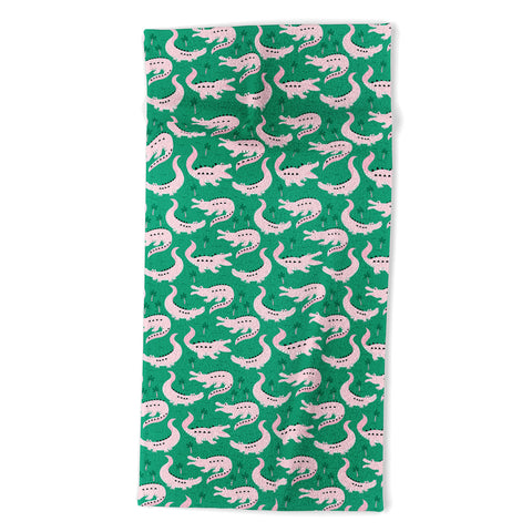 Insvy Design Studio Crocodile Pink Green Beach Towel