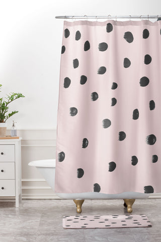 Iris Lehnhardt dots on pink Shower Curtain And Mat