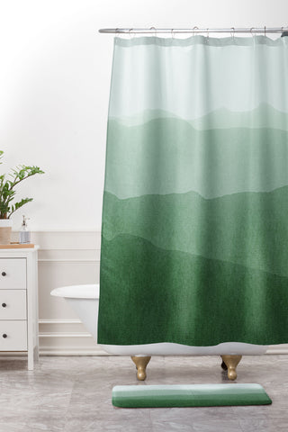 Iris Lehnhardt mountains green Shower Curtain And Mat