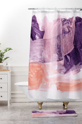 Iris Lehnhardt peach fuzz and purple Shower Curtain And Mat