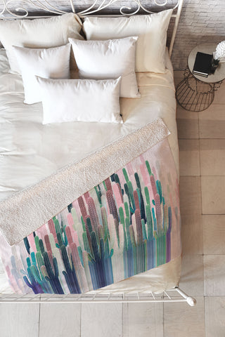 Iveta Abolina Cacti Stripe Pastel Fleece Throw Blanket