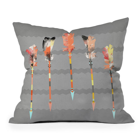 Iveta Abolina Gray Pastel Feathers Outdoor Throw Pillow