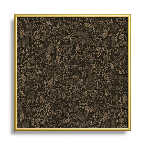 Iveta Abolina Mushrooms Dark Brown Square Metal Framed Art Print