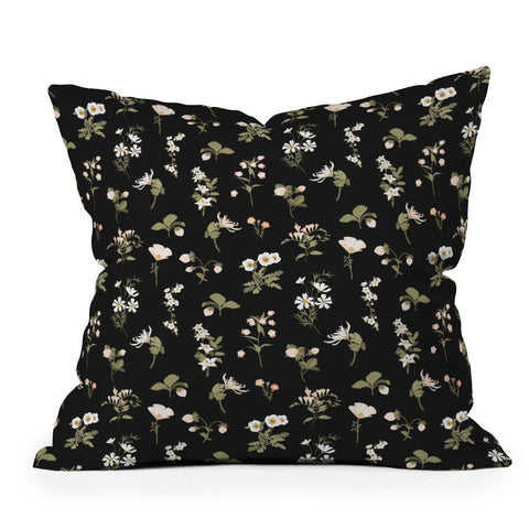 Iveta Abolina Pineberries Botanicals Black Throw Pillow