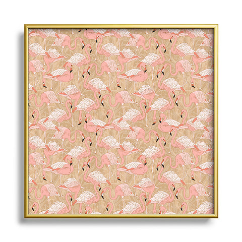 Iveta Abolina Pink Flamingos Camel Square Metal Framed Art Print