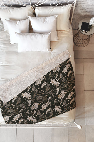 Iveta Abolina Poesie French Garden Charcoal Fleece Throw Blanket