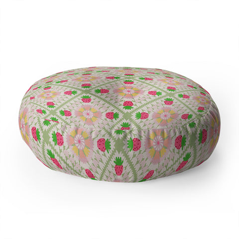 Iveta Abolina Strawberry Crochet Green Floor Pillow Round