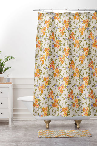 Iveta Abolina Sunny Florals Beige Shower Curtain And Mat