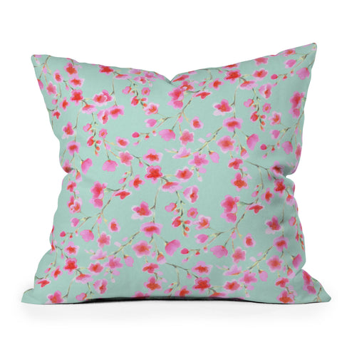 Jacqueline Maldonado Cherry Blossom Mint Outdoor Throw Pillow
