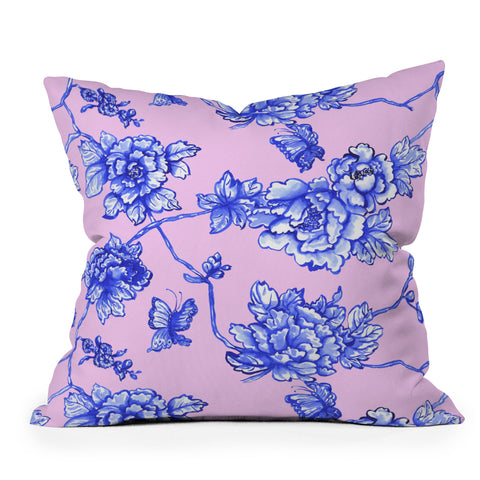 Jacqueline Maldonado Chinoserie Floral Blush Outdoor Throw Pillow
