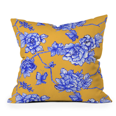 Jacqueline Maldonado Chinoserie Floral Yellow Outdoor Throw Pillow