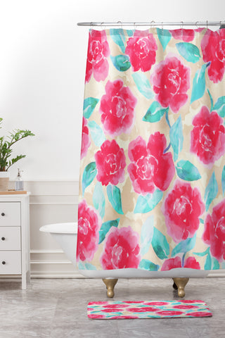 Jacqueline Maldonado Cottage Peonies Pink Shower Curtain And Mat