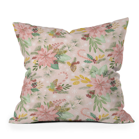 Jacqueline Maldonado Festive Floral Blush Pink Outdoor Throw Pillow