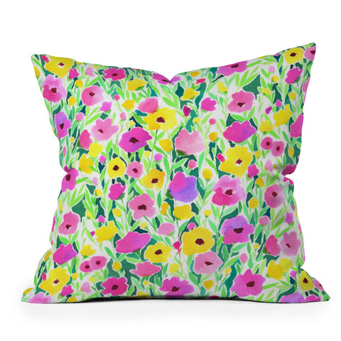 Jacqueline Maldonado Flower Field Pink Yellow Outdoor Throw Pillow