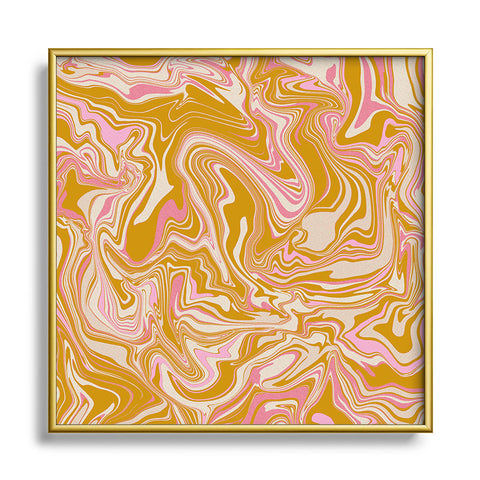 Jacqueline Maldonado Groovy Marble Pink Ochre Square Metal Framed Art Print