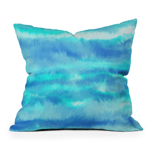 Jacqueline Maldonado Ombre Waves Blue Green Outdoor Throw Pillow