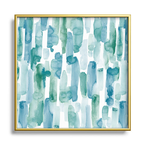 Jacqueline Maldonado Organic Dashes Blue Green Square Metal Framed Art Print