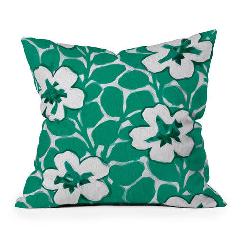 Jacqueline Maldonado Painted Floral Emerald Outdoor Throw Pillow