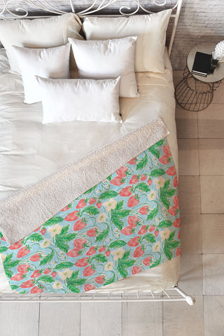 Jacqueline Maldonado Strawberries Watercolor Fleece Throw Blanket