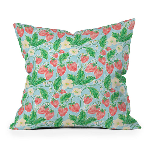 Jacqueline Maldonado Strawberries Watercolor Outdoor Throw Pillow