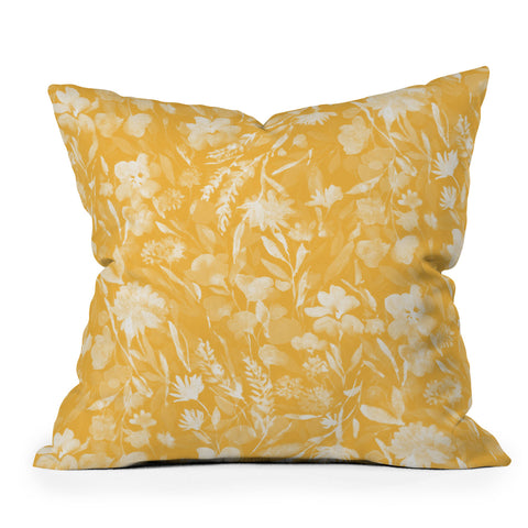 Jacqueline Maldonado Upside Floral Golden Yellow Outdoor Throw Pillow