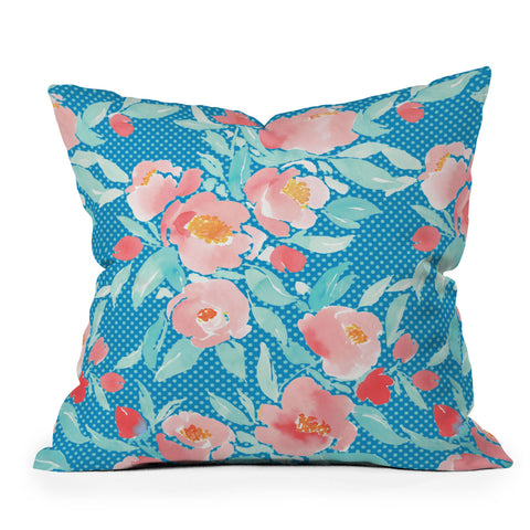 Jacqueline Maldonado Watercolor Floral Dot Aqua Outdoor Throw Pillow