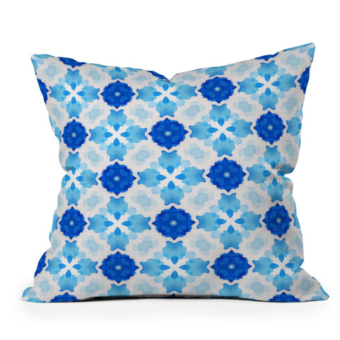 Jacqueline Maldonado Watercolor Geometry Blue Outdoor Throw Pillow