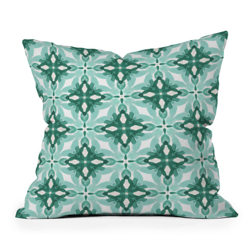 Jacqueline Maldonado Watercolor Green Tile 2 Outdoor Throw Pillow
