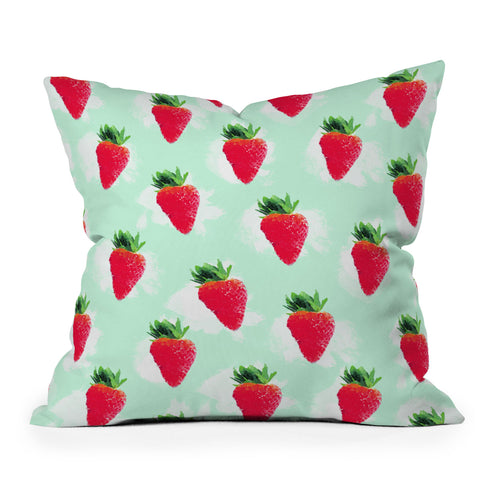 Jacqueline Maldonado Watercolor Strawberries Outdoor Throw Pillow