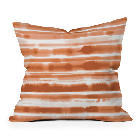Jacqueline Maldonado Watercolor Stripes Orange Outdoor Throw Pillow