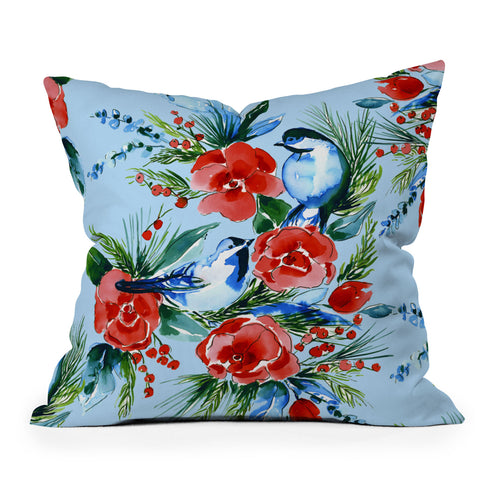 Jacqueline Maldonado Winter Birds Light Blue Outdoor Throw Pillow