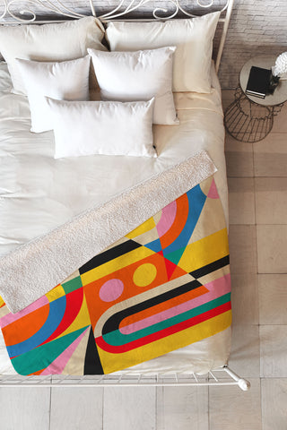 Jen Du Colorful Geometrics Fleece Throw Blanket