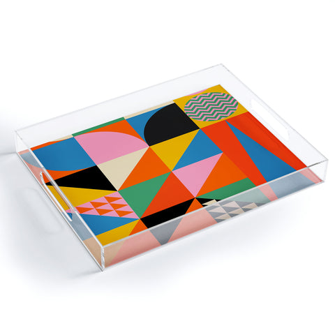 Jen Du Geometric abstraction in color Acrylic Tray