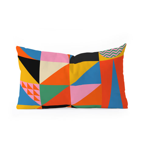 Jen Du Geometric abstraction in color Oblong Throw Pillow