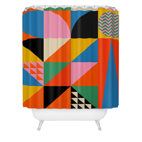 Jen Du Geometric abstraction in color Shower Curtain