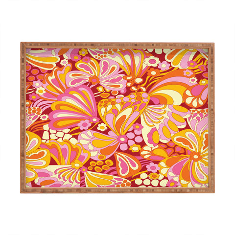 Jenean Morrison Abstract Butterfly Pink Rectangular Tray