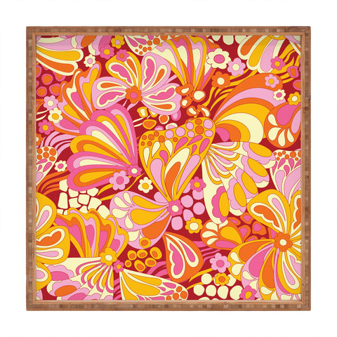Jenean Morrison Abstract Butterfly Pink Square Tray