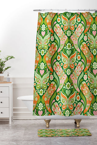Jenean Morrison Boots and Butterflies Green Shower Curtain And Mat