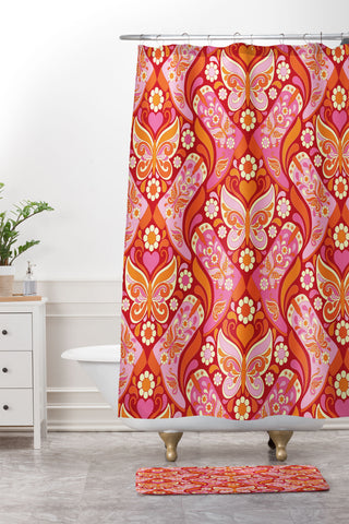 Jenean Morrison Boots and Butterflies Pink Shower Curtain And Mat