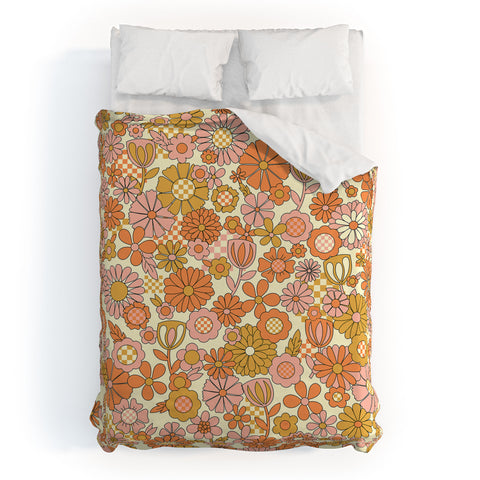 Jenean Morrison Checkered Past in Coral Duvet Cover