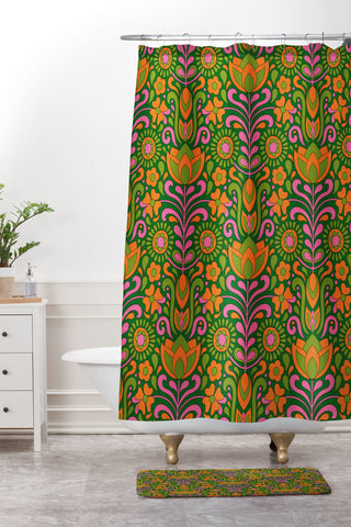 Jenean Morrison Climbing Floral Green Shower Curtain And Mat