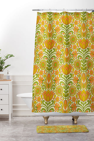 Jenean Morrison Climbing Floral Orange Shower Curtain And Mat