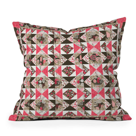Jenean Morrison Fall Quilt Pink Outdoor Throw Pillow