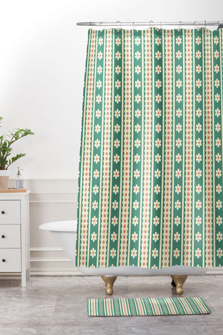 Jenean Morrison Feedsack Stripe Green Shower Curtain And Mat
